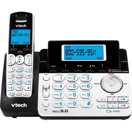 VTECH Phone System, 6.0 Exp., Answering System, 2-Line, BK/Silver VTEDS6151